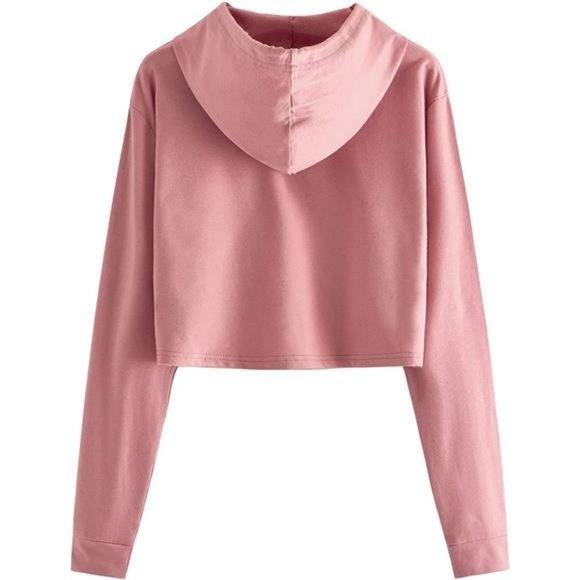 Womens Casual Drawstring Zip Up Hoodie Cute Workout Crop Top - Picture 4 of 6